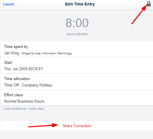 Correcting a locked timesheet